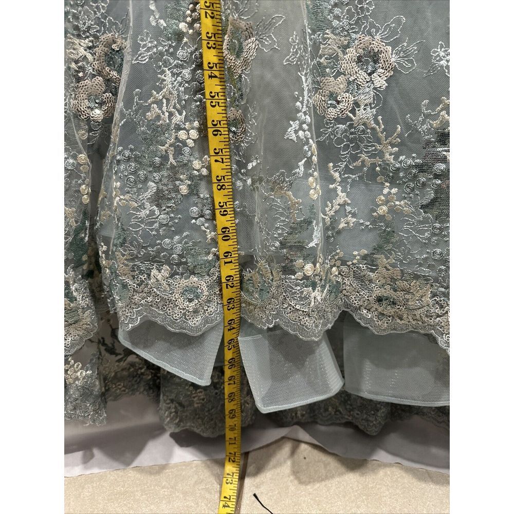 NWT $798 Mac Duggal [ 10 ] 79297 Embroidered‎ Spaghetti Strap Trumpet Gown Blue - Picture 9 of 16